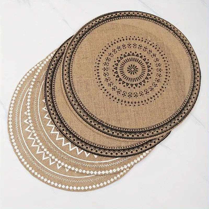 Boho Chic 4-Piece Round Jute Placemats Set with beautiful tassels – perfect for adding a touch of rustic elegance to your dining table!